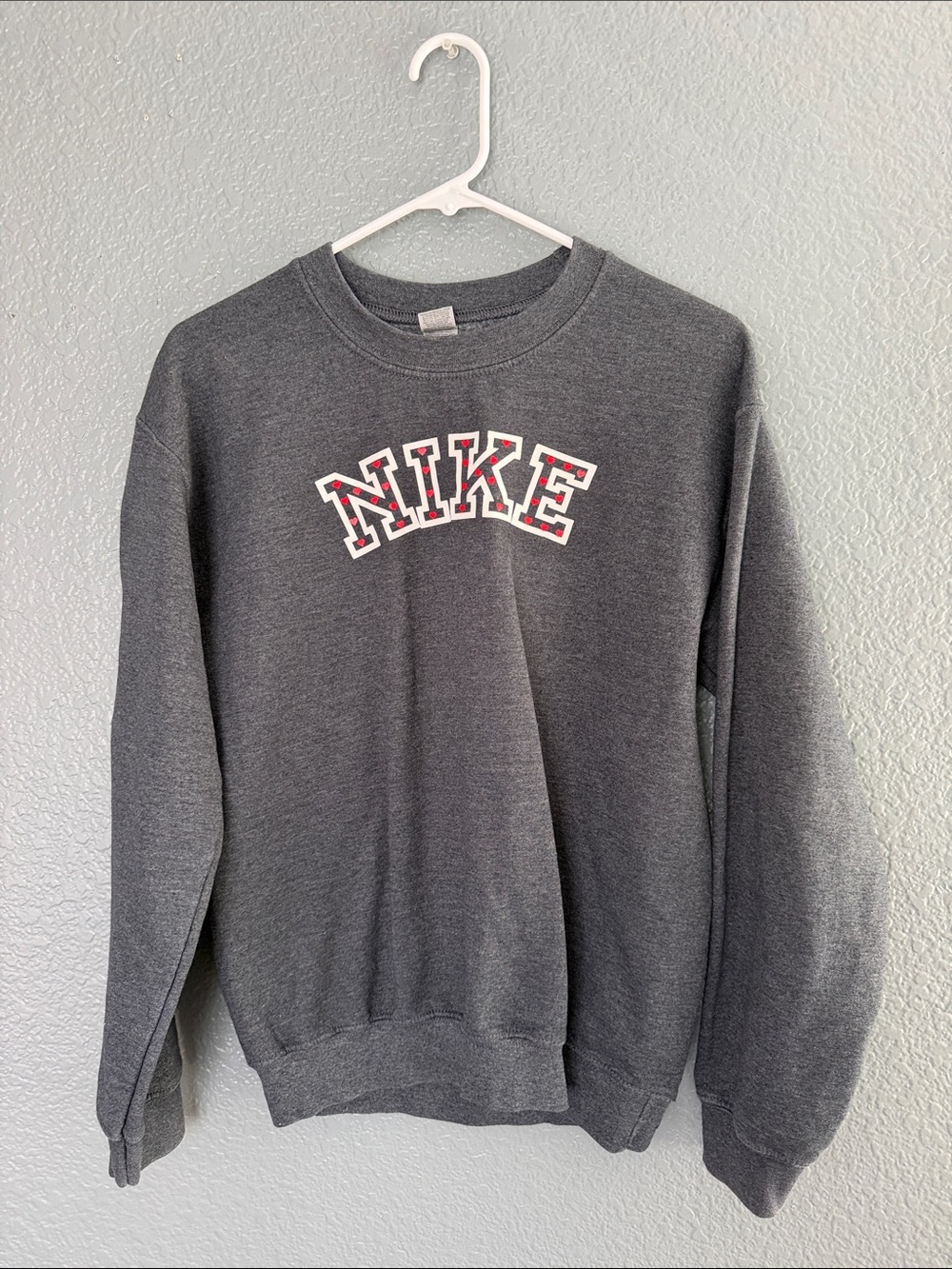 Gildan Men's Charcoal Crewneck Sweatshirt with White & Red Logo